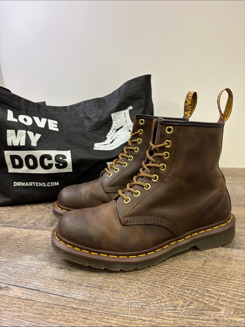 Dr. Martens 1460 Crazy Horse Brown Leather 8-Eye Combat Boots Men’s 8